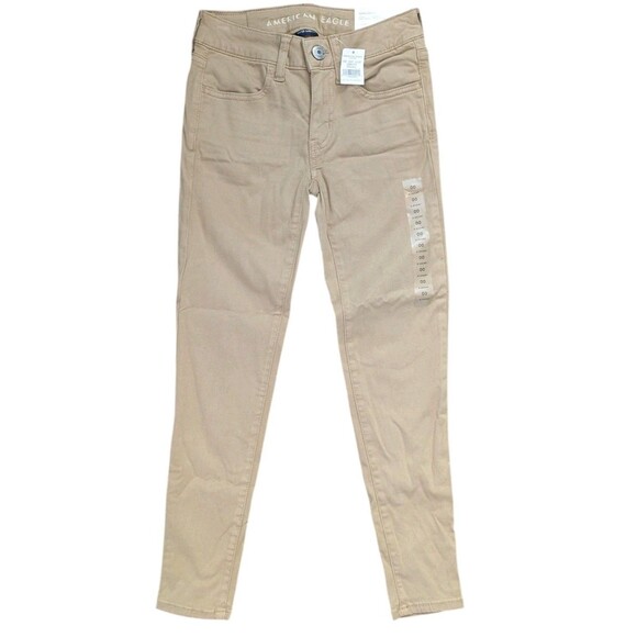 American Eagle Pants Tan Khaki Jegging Super Stretch Womens Size 00 X-Short NEW - Picture 1 of 4